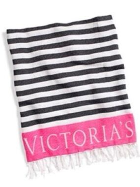 Victoria's Secret Black & White Striped Knit Throw Blanket